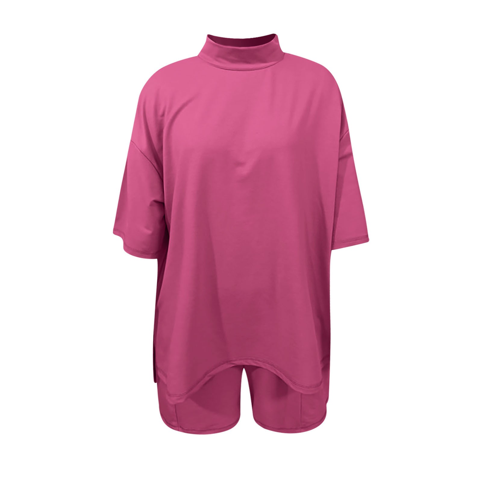 thumbnail image 4 of Conjunto de pantalones cortos y camiseta de manga media para mujer: conjunto de dos piezas oversize con cuello redondo para entrenar en verano, 4 of 4